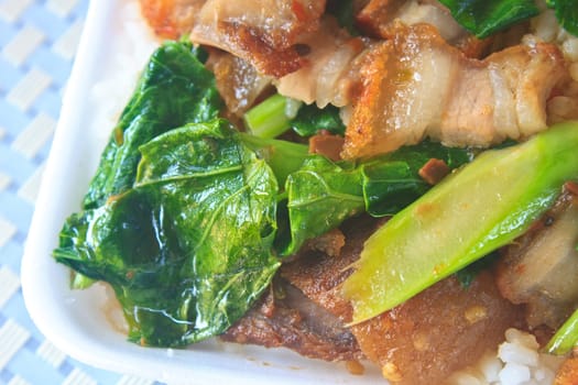 Stir fried kale with crispy pork, Chinese  food