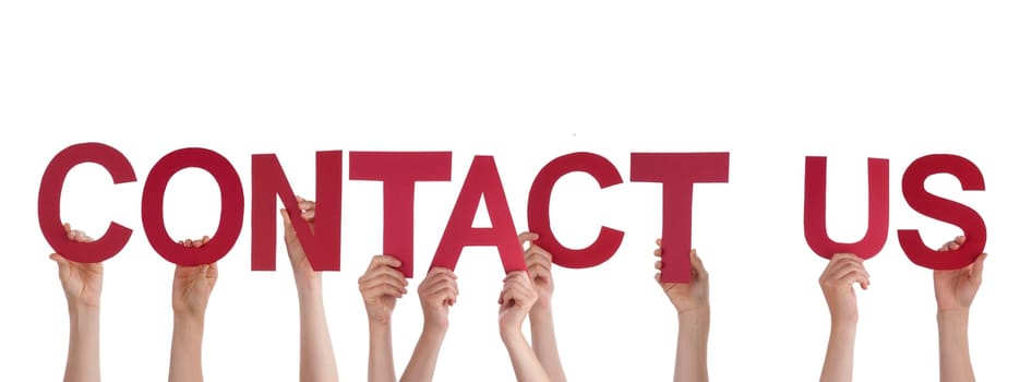 Many People Holding the Words Contact Us, Isolated