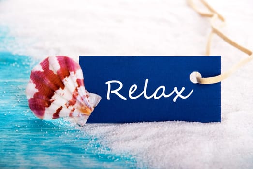 Label with Relax at the Beach with Shell