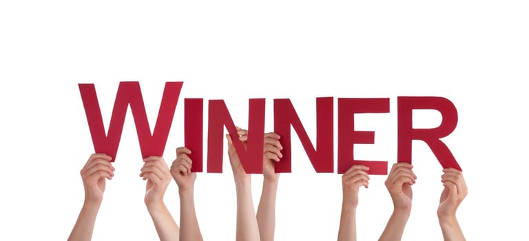 Many People Holding the Red Word Winner, Isolated
