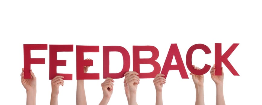 Many Hands Holding the Red Word Feedback, Isolated