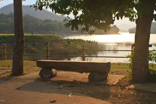 bench during a sunset, Silhouette on park