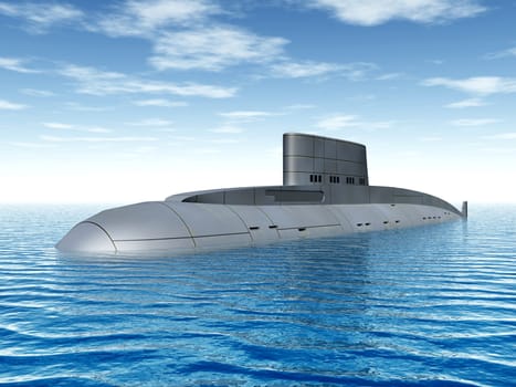 Computer-generated 3D illustration with a Russian submarine from the 1980s
