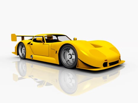 Computer-generated 3D illustration with a yellow sports car