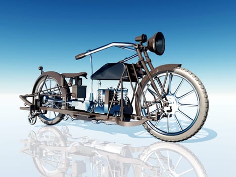 Computer-generated 3D illustration with an American motorcycle from the 1910s