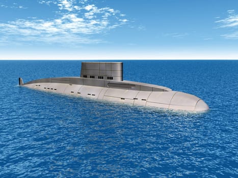 Computer-generated 3D illustration with a Russian submarine from the 1980s
