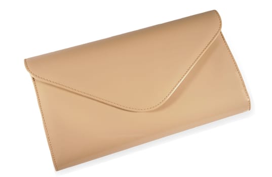 Beige clutch bag isolated on white background