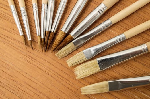 New Wooden Different Paintbrush Set Texture over a Colored Background