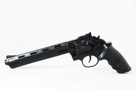 Black Revolver Pistol Gun on a White Background