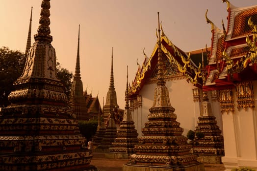 The temple complex of Wat Pho in the capital Bangkok of Thailand in South East Asia.