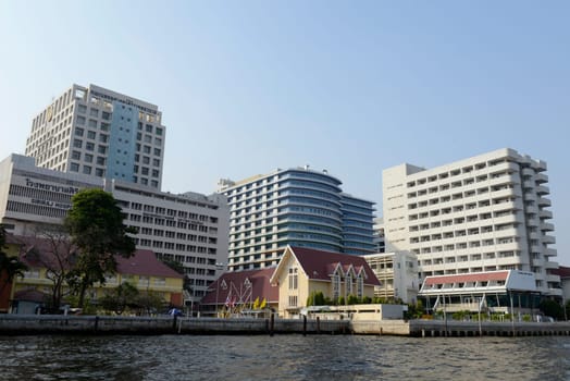 Spotal Sirirat Hospital on the Mae Nam Chao Phraya River in The Capital Bangkok of Thailand in South East Asia.