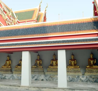 The temple complex of Wat Pho in the capital Bangkok of Thailand in South East Asia.