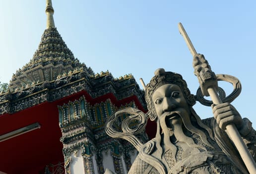 The temple complex of Wat Pho in the capital Bangkok of Thailand in South East Asia.
