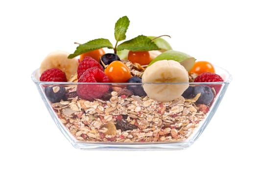 fresh fruit muesli with mint