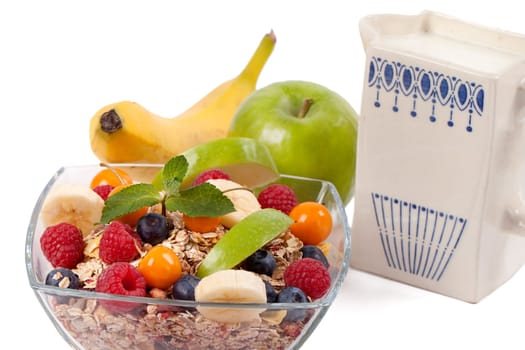 Breakfast muesli with milk