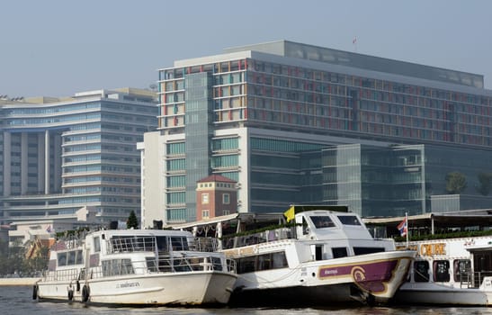 Spotal Sirirat Hospital on the Mae Nam Chao Phraya River in The Capital Bangkok of Thailand in South East Asia.