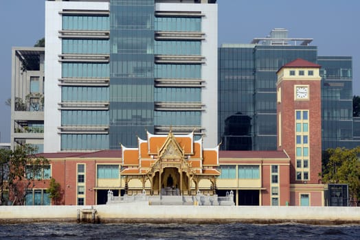 Spotal Sirirat Hospital on the Mae Nam Chao Phraya River in The Capital Bangkok of Thailand in South East Asia.