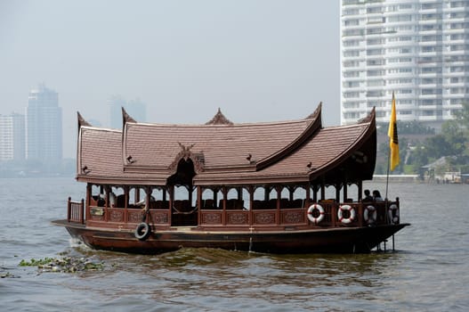 A boat pier on the Mae Nam Chao Phraya River in the capital Bangkok of Thailand in South East Asia.