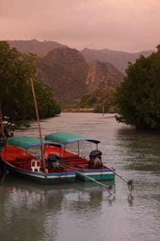 The river landscape of Khao Sam Roi Yot National Park on the Gulf of Thailand in the south western of Thailand in South East Asia.