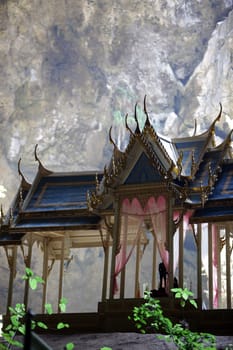 The Hoehle Tham Phraya Nakhon with the Royal Hall of Rama V from 1890 in the rocky landscape of khao Sam Roi Yot National Park on the Gulf of Thailand in the south western of Thailand in South East Asia. Flueeler)