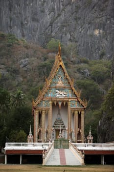 A temple in the rocky landscape of Khao Sam Roi Yot National Park on the Gulf of Thailand in the southwest of Thailand in South East Asia.