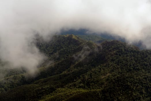 View from a plane on the flight from Chiang Mai to the village of Mae Hong Son in northern Thailand in South East Asia.