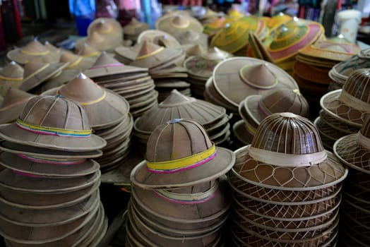 The market in the village of Mae Hong Son in the north of Thailand in South East Asia.