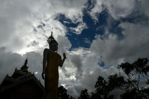 The Wat Jong Kham and Jong Klang temple on Lake Nong Jong Kham in the village of Mae Hong Son in northern Thailand in South East Asia.