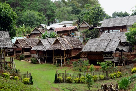 A resort in a village near Mae Aw in the Gernz area of Burma near the village of Mae Hong Son in northern Thailand in South East Asia.