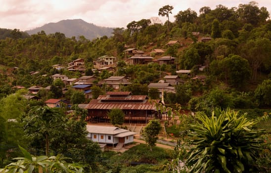 A village on the mountain road from Mae Hong Son village to Mae Aw in northern Thailand in South East Asia.
