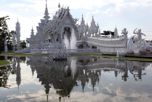 The temple Wat Rong Khun 12 km south of Chiang Rai in the province of chiang Rai in the north of Thailand in South East Asia.