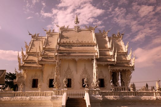 The temple Wat Rong Khun 12 km south of Chiang Rai in the province of chiang Rai in the north of Thailand in South East Asia.