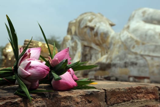 The Reclining Buddha at Wat Lokaya Sutha Temple in the temple city of Ayutthaya,Thailand.
