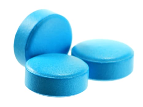Composition with drug pills isolated on white background