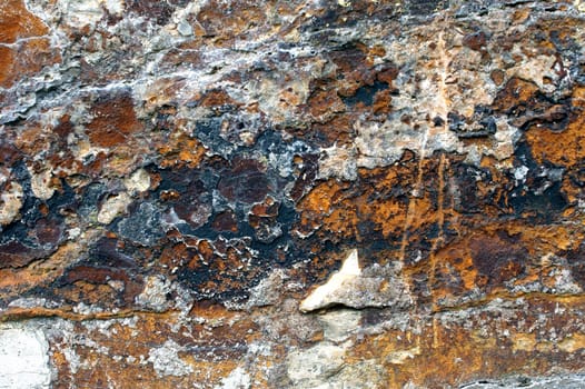 The photograph of an old iron-containing wall with rust.