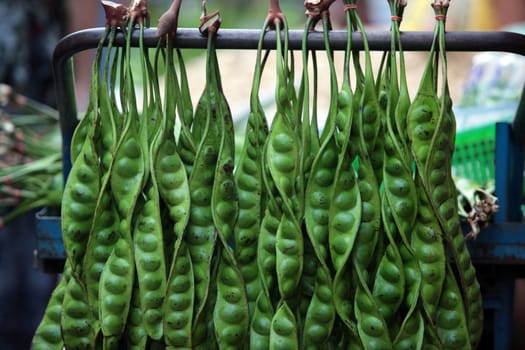 Peas at the market of Nonthaburi in the north of Bangkok the capital of Thailand in South East Asia.