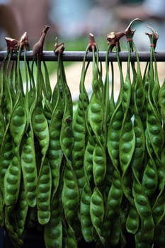 Peas at the market of Nonthaburi in the north of Bangkok the capital of Thailand in South East Asia.