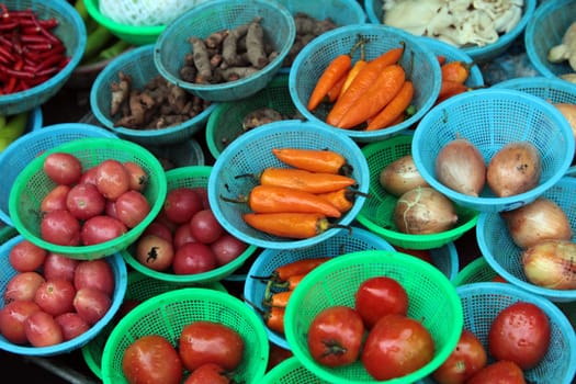 Gemuese at the market of Nonthaburi in the north of Bangkok the capital of Thailand in South East Asia.