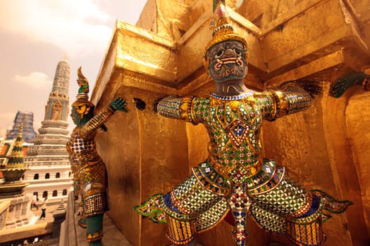 The temple complex of Wat Phra Kaew in Banglamphu in Bangkok,capital of Thailand in South East Asia.