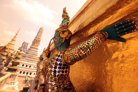The temple complex of Wat Phra Kaew in Banglamphu in Bangkok,capital of Thailand in South East Asia.