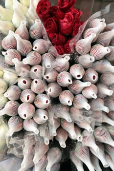 Flowers at the Pak Khlong Market of Bangkok's capital of Thailand in South East Asia.