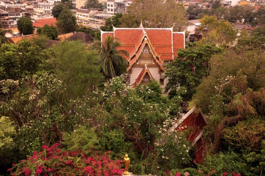 The temple complex of Wat Golden Mount or Golden Mountain in Bangkok the capital of Thailand in South East Asia.