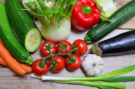 fresh vegetables on wooden board
