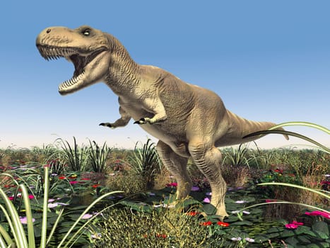 Computer-generated 3D illustration with the dinosaur Tyrannosaurus Rex