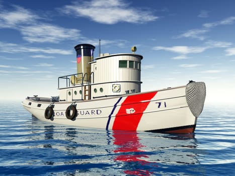 Computer-generated 3D illustration with an American coastguard ship
