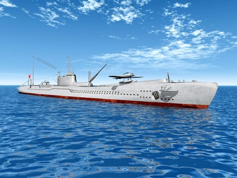 Computer-generated 3D illustration with a Japanese submarine from World War II