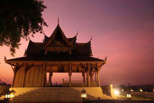 A traditional pavion at Fort Phra Sumen on the Menam Chao Phraya River in the historic center of the capital Bangkok in Thailand.