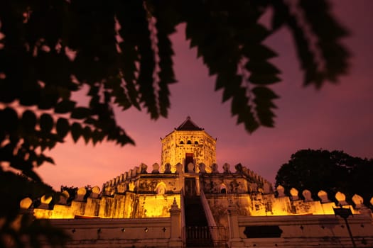 Fort Phra Sumen on the Menam Chao Phraya River in the historic center of the capital Bangkok in Thailand.