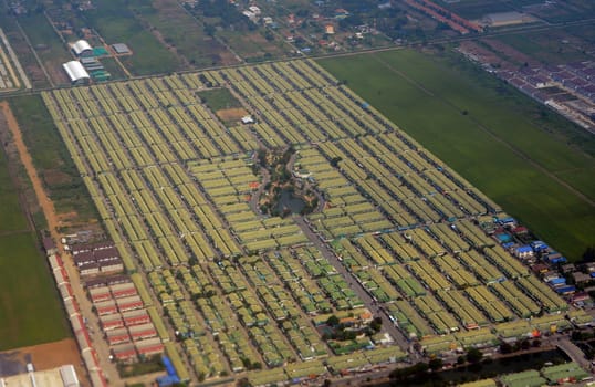 A house settlement in the capital Bangkok of Thailand in South East Asia.