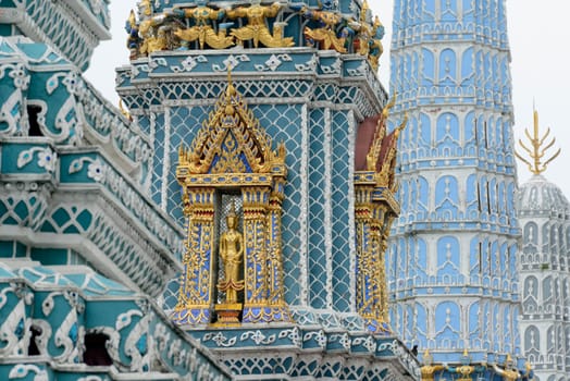 The temple complex of Wat Phra Kaew in the capital Bangkok of Thailand in South East Asia.